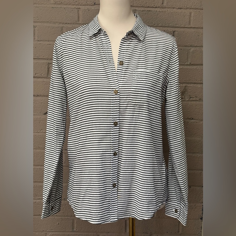 Current/Elliott White & Gray Striped Slim Boy Shirt with Branded Buttons S